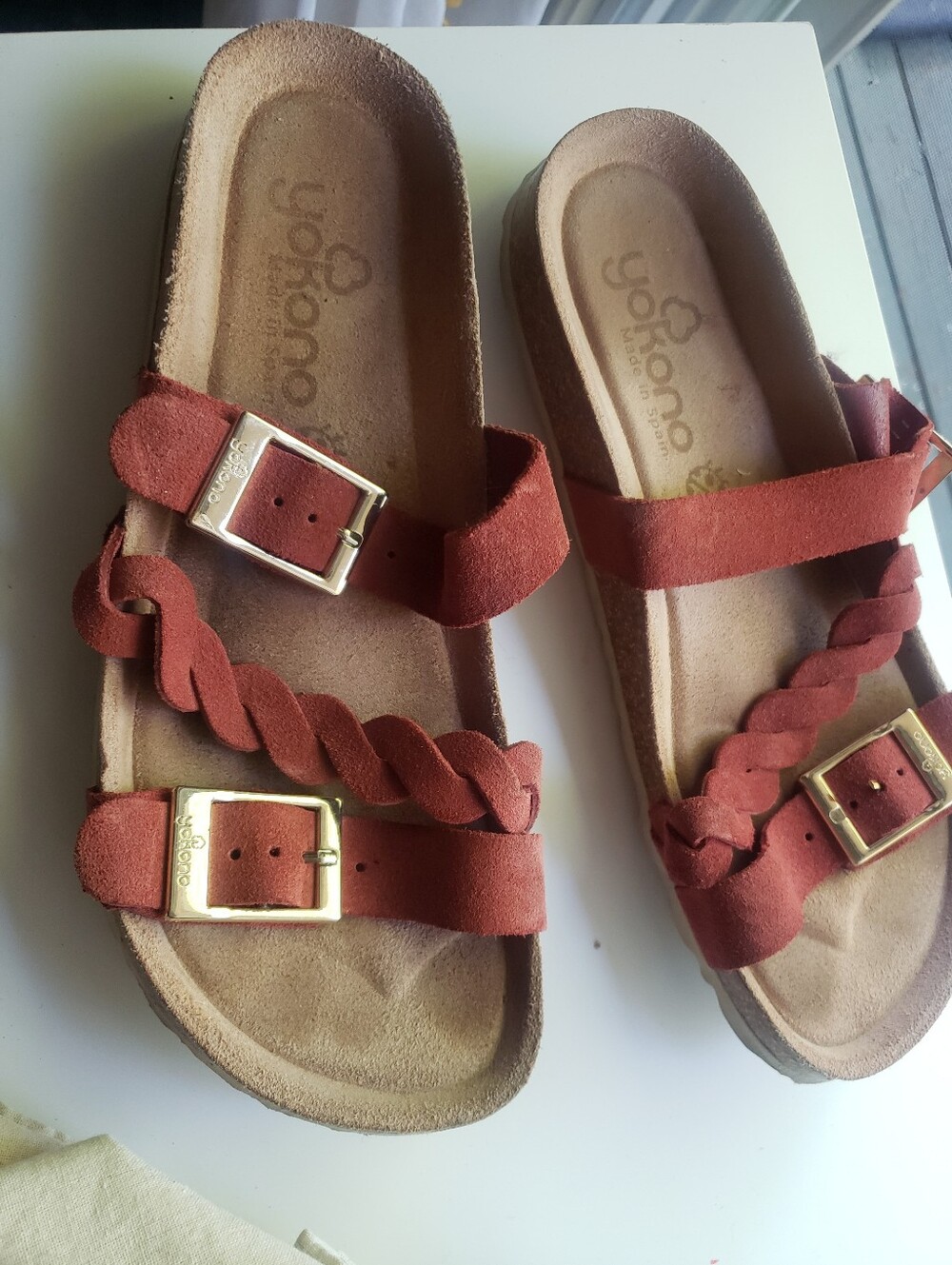 Yokono Leather Braided Suede Slide Sandals - Rust